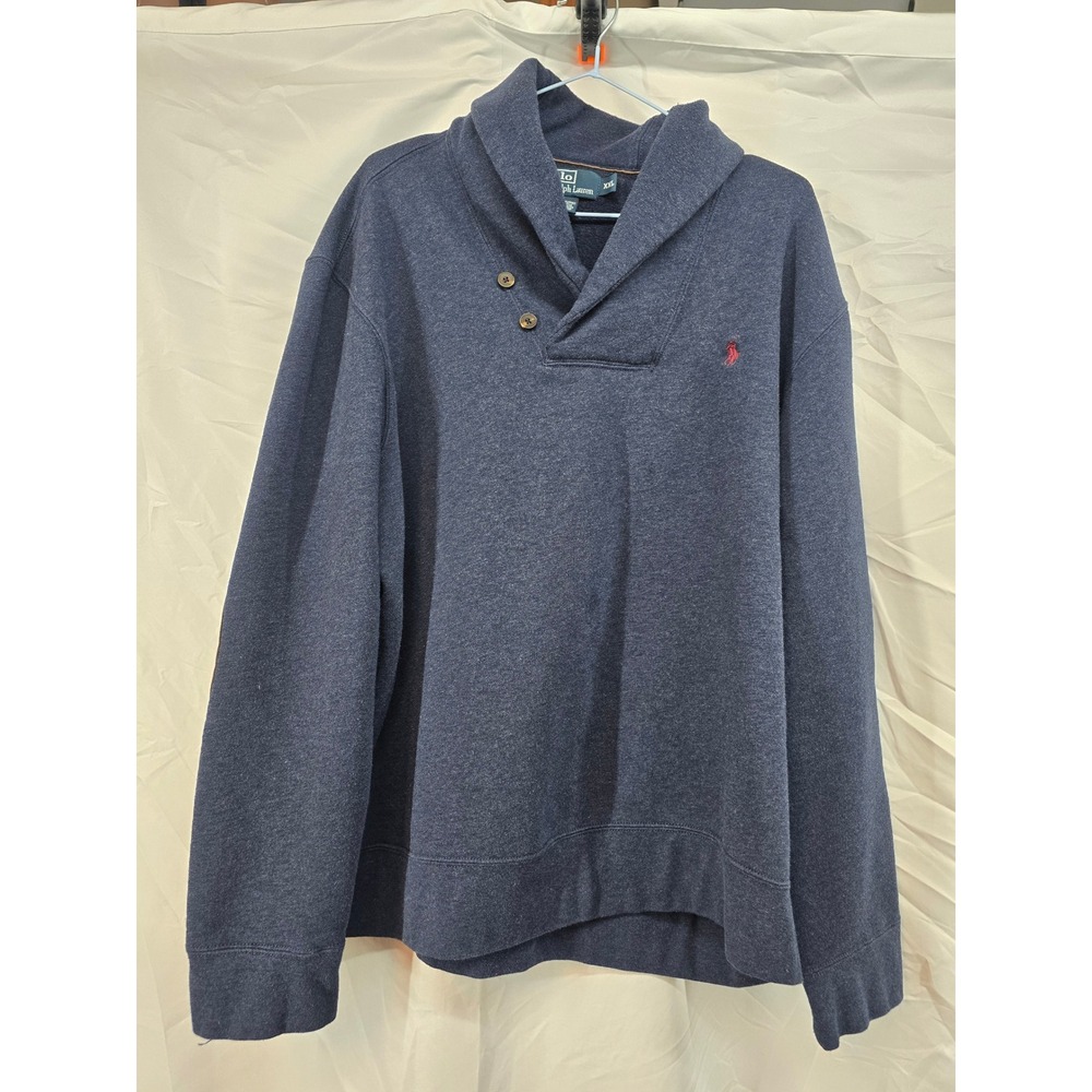 Polo Ralph Lauren Shawl Collar Sweatshirt Navy Blue Men's XXL‎ Elbow Patches